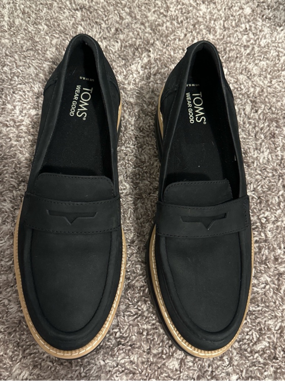 TOMS Black Loafers with Tan Trim size 8 woman